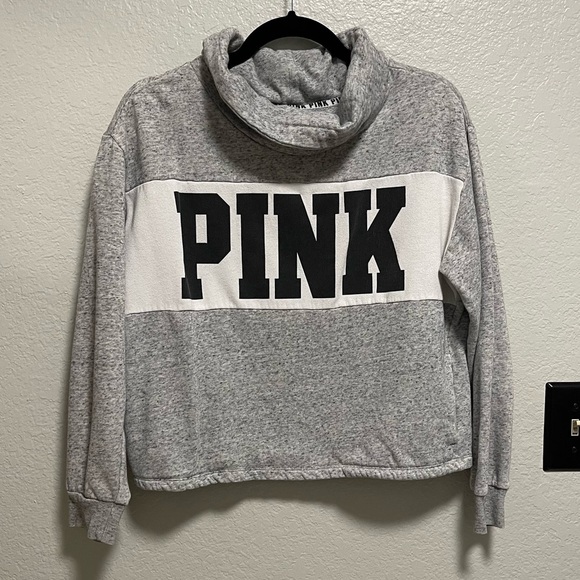 PINK Victoria’s Secret Cowlneck Cropped Color Block Sweatshirt Small - Picture 1 of 7